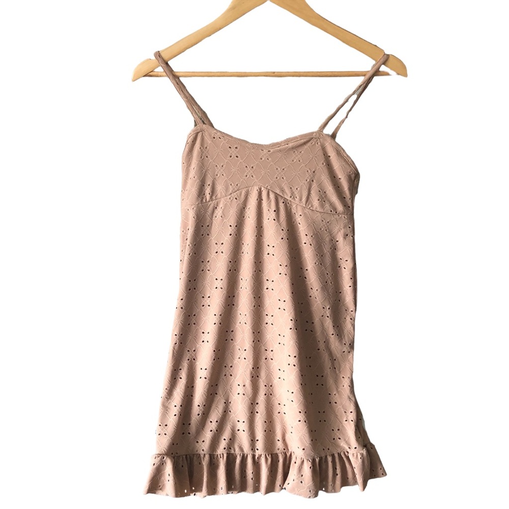 BOOHOO Petite Broderie Ruffle Cami Dress